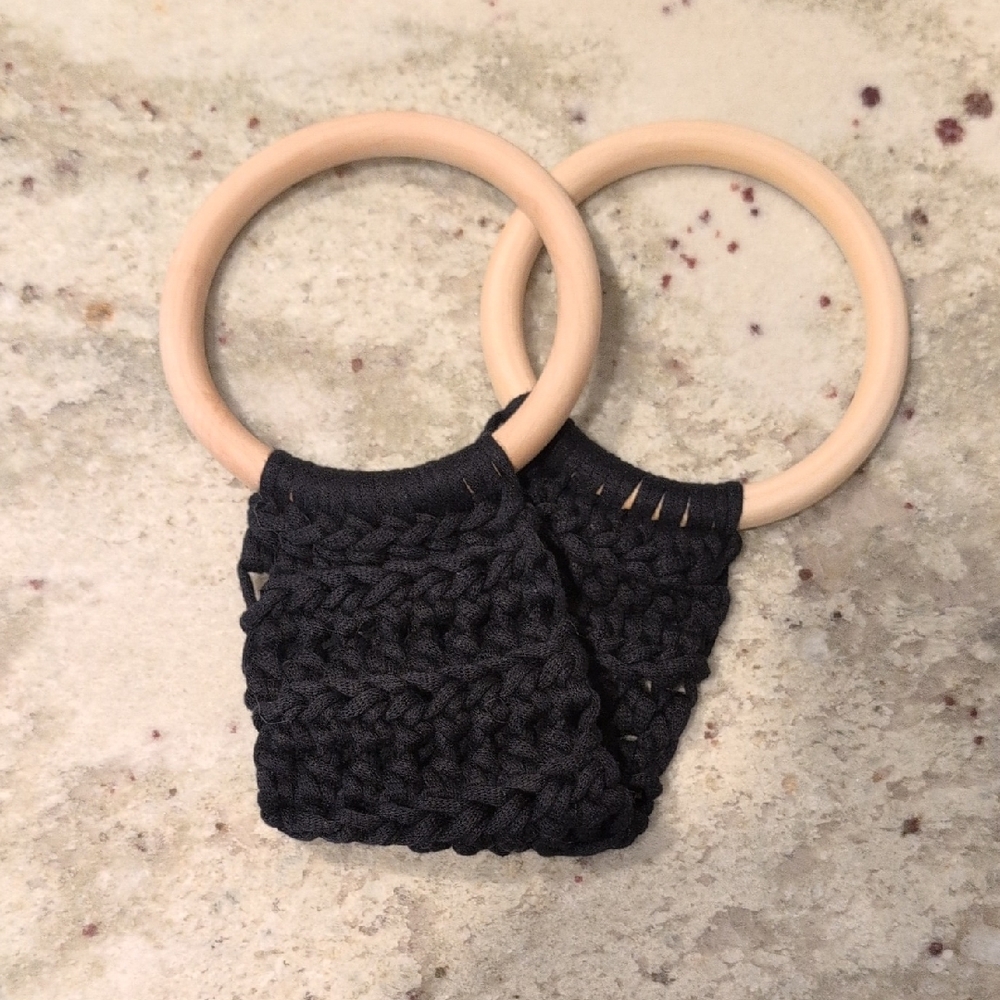 Handmade Crochet Kitchen Towel Holder With Wooden Rings